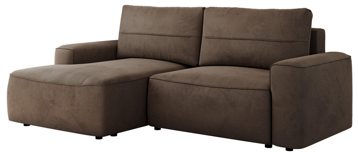 ECKSOFA BELLUNO L Braun Velvet - Links - Schwarz/Braun, Textil (144/233cm) - MKS