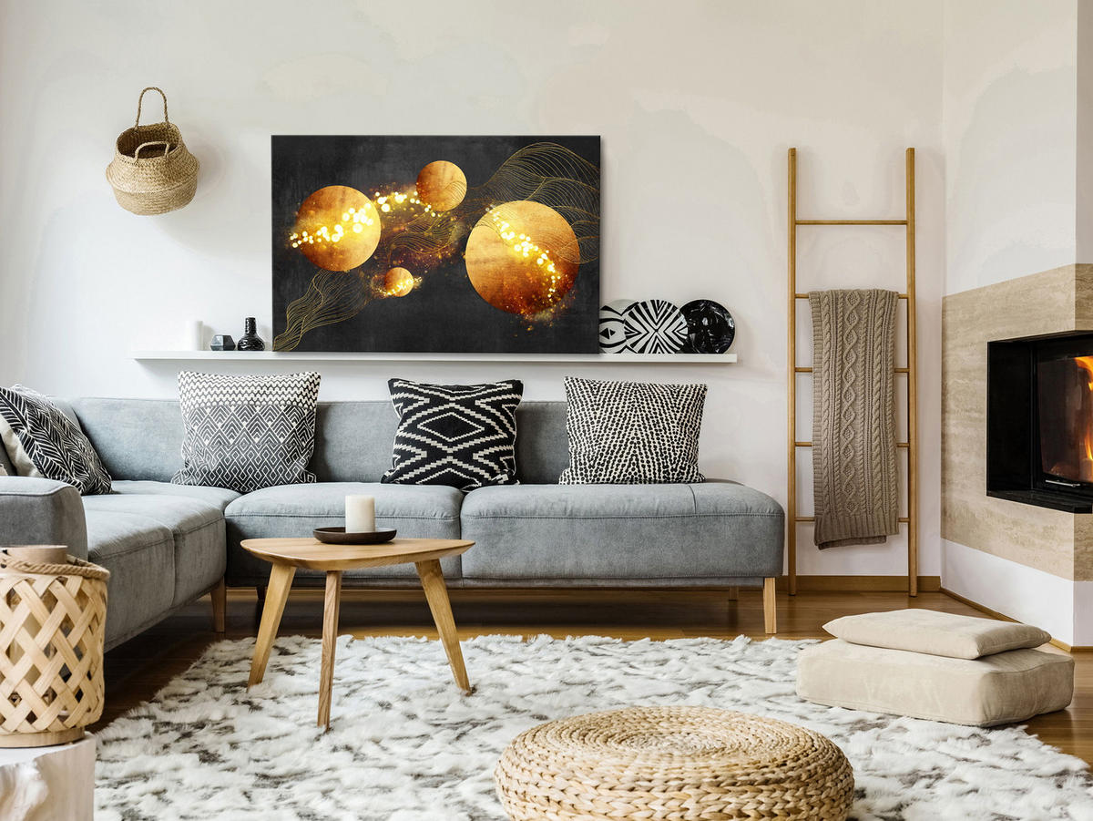 KUNSTDRUCK Schwarz 60/40 cm - Goldfarben/Schwarz, Textil (60/40cm) - KUNSTLOFT