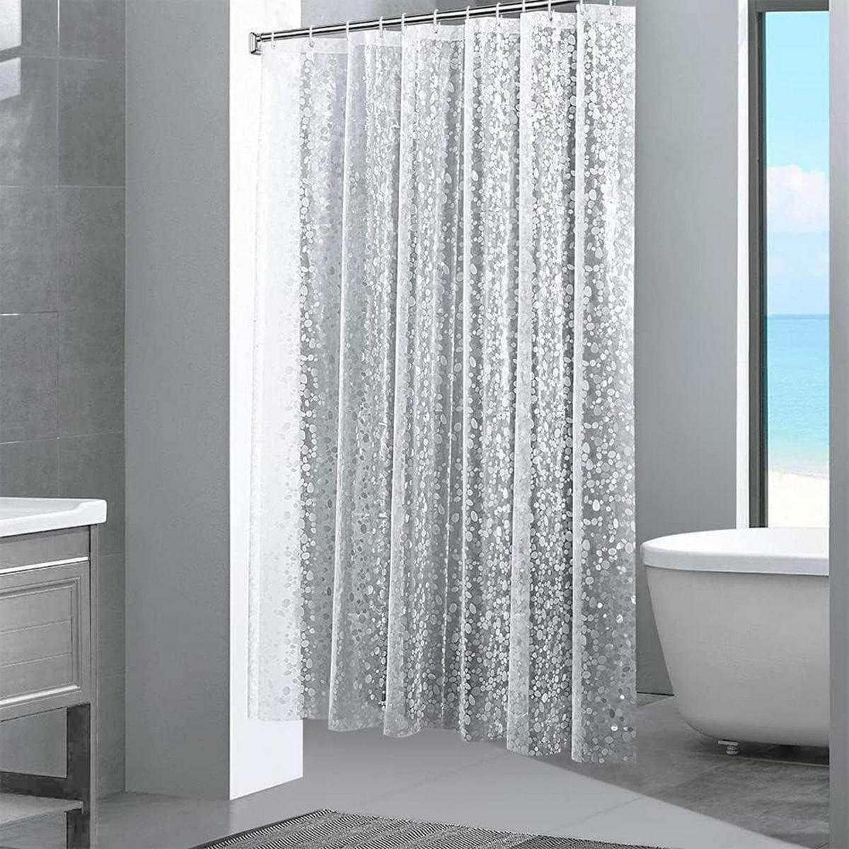 DUSCHVORHANG 3D Steinmuster Transparent 180 x 180 cm - Transparent, Kunststoff (180/180cm)