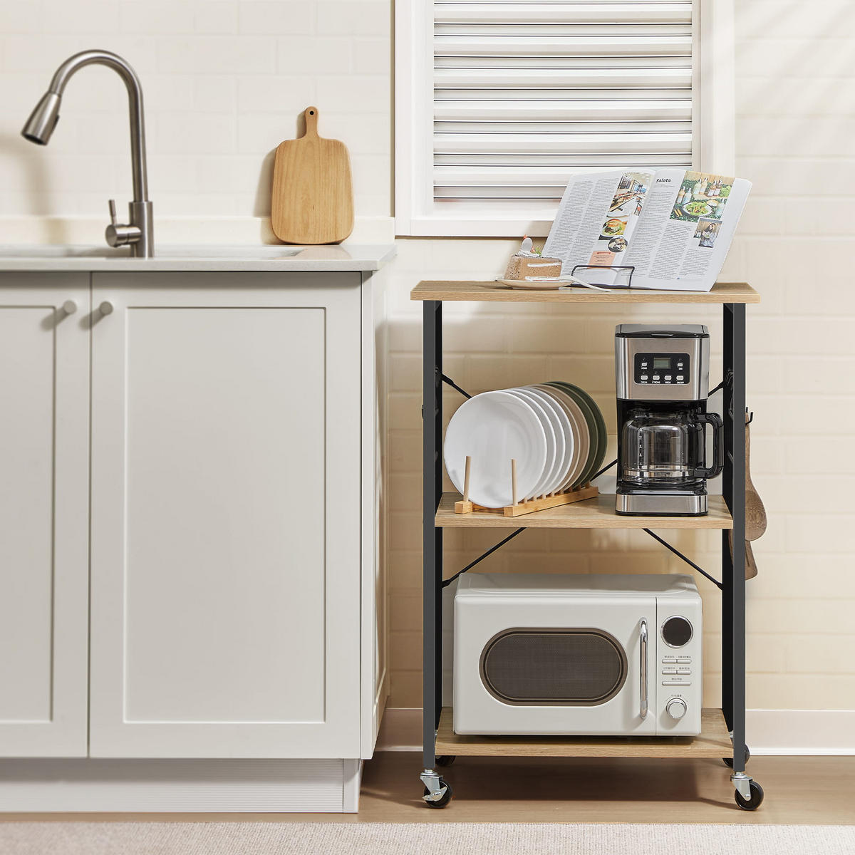 SCHRANK auf rädern, sonoma-eiche/schwarz - Beige, Holzwerkstoff (60/89/40cm)