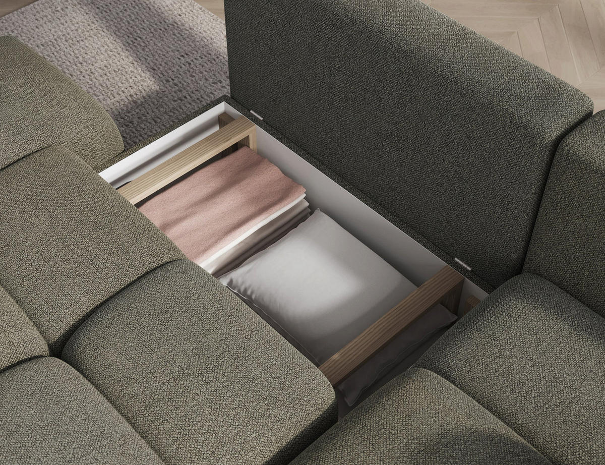 ECKSOFA VITTARIO mit Schlaffunktion & Bettkasten – Modernes L-Sofa 227 cm, inklusive Kissen - Grün, Kunststoff (227/95cm) - Wohnideebilder