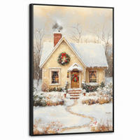 LEINWAND Bilder mit Rahmen - Weihnachten - Zuhause - Winter - Schnee - 60x90 - Creme, Textil (60/90cm) - MuchoWow