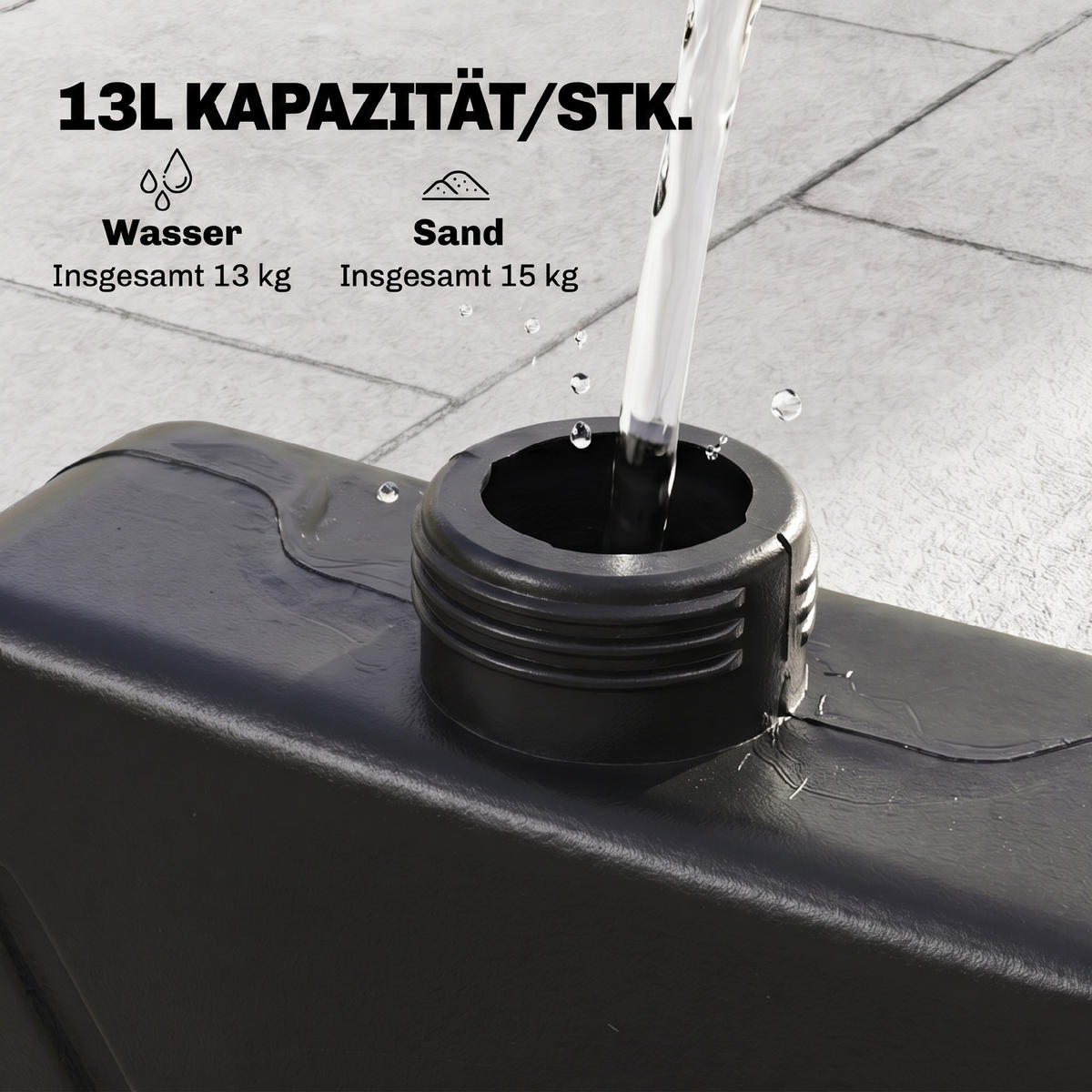 SONNENSCHIRMGEWICHT 4er-Set für Sonnenschirm mit 52 kg Wasser oder 68 kg Sand befüllbar HDPE Schwarz - Schwarz, Kunststoff (48/48cm) - Outsunny
