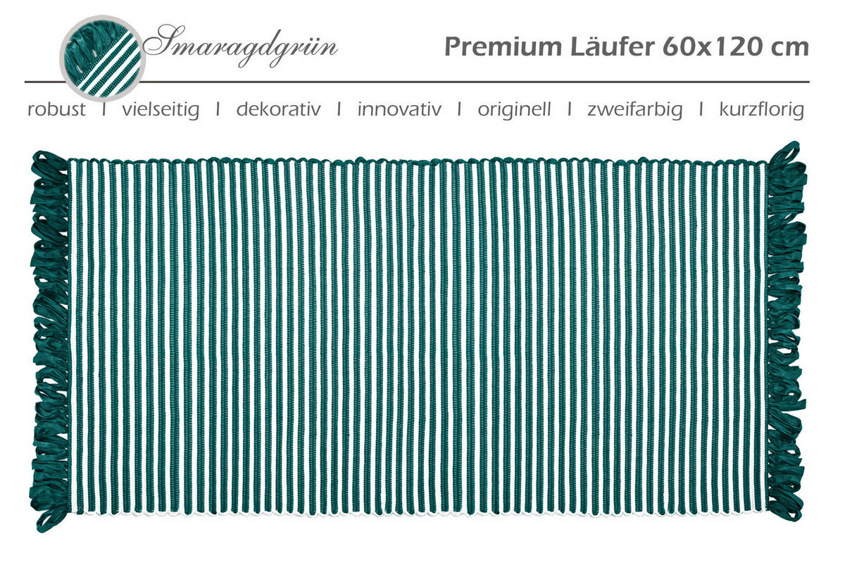 HANDGEWEBTER Läufer 60x120 cm Smaragd - Smaragdgrün, Naturmaterialien/Textil (60/120cm) - Lashuma