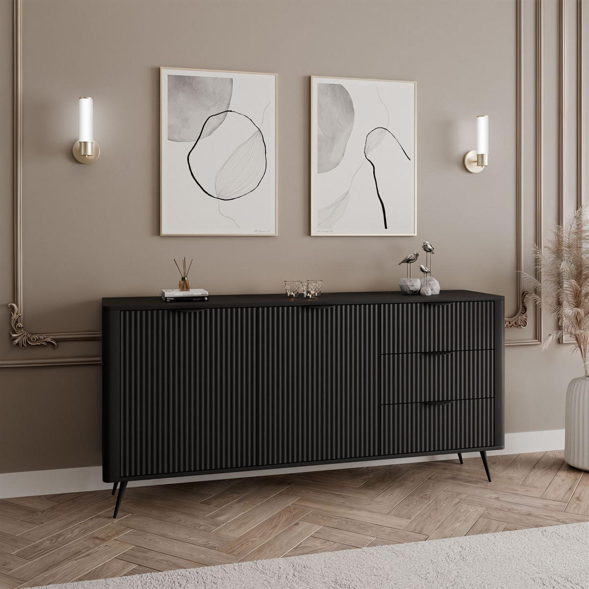 SIDEBOARD SCARLETT 163 2D3S MIT SCHUBLADEN SCHWARZ - Schwarz, Holzwerkstoff (163/81/38cm) - Lookway