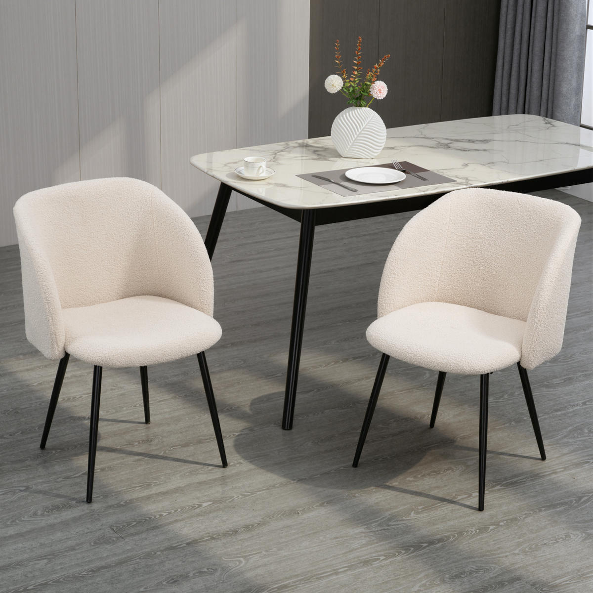 ESSZIMMERSTÜHLE DE-06834 2er-Set mit Stoffbezug und Stahlbeinen Cremeweiß - Creme, Textil/Metall (62/80/55cm) - ComfortXL