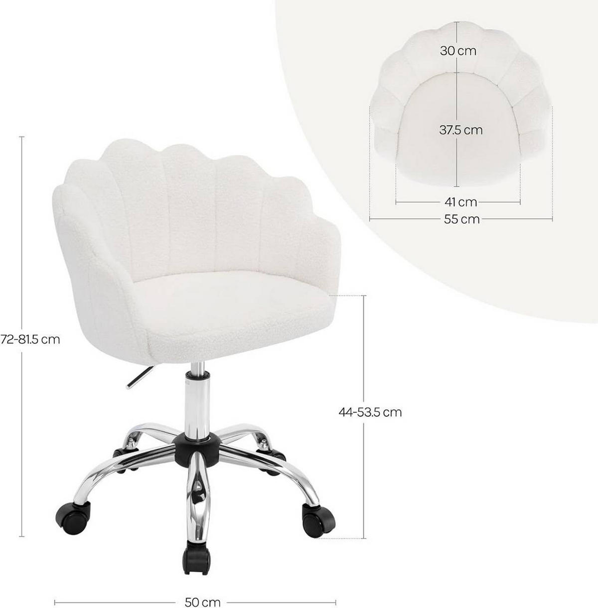 DREHSTUHL Kaschmir Stoff, Metallrahmen, Cremeweiß - Creme/Schwarz, Textil/Metall (55/72/50cm) - Woltu