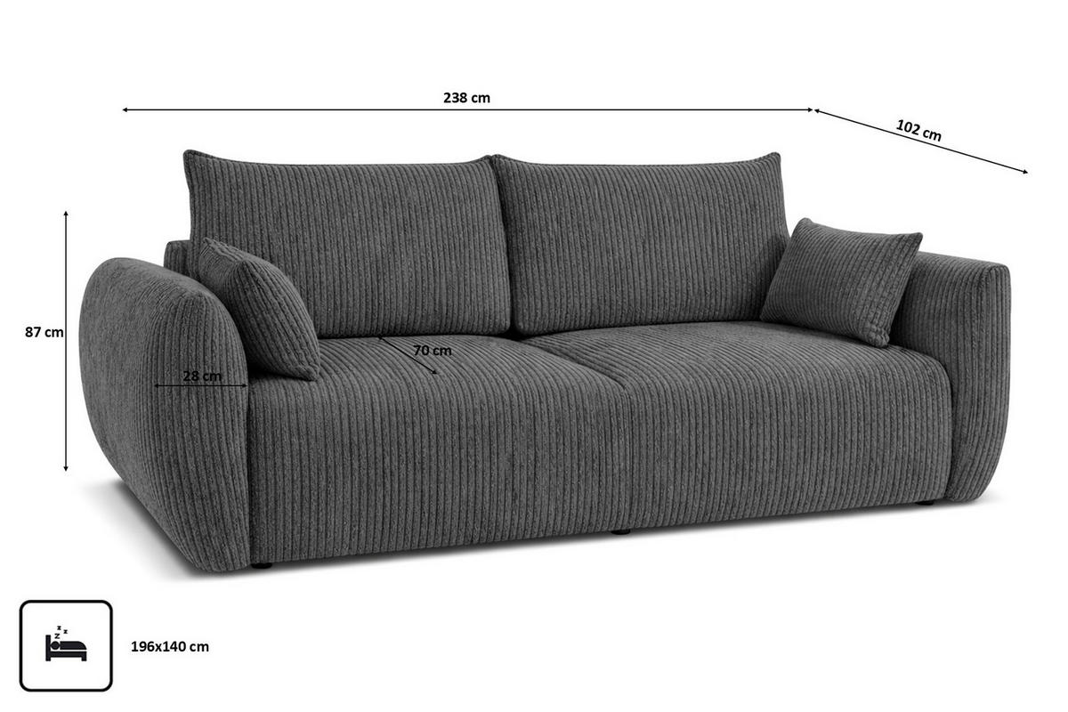 SOFA Mit Schlaffunktion Und Bettkasten, Cordstoff Poso, Grau, Zephira - Grau, Holz (238/87/102cm) - Kaiser Möbel
