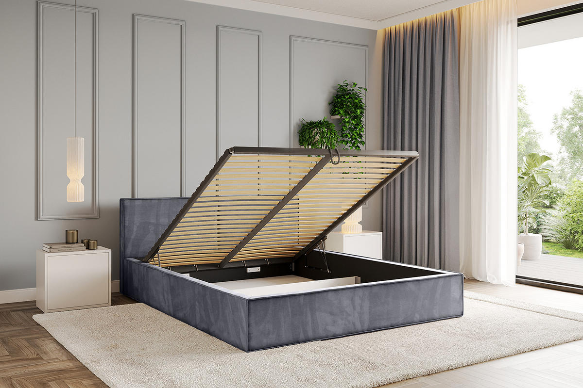 POLSTERBETT mit Bettkasten und Lattenrost, Bett mit Matratze H3/H4 - EMMI-V1 180x200 Dunkelgrau - Dunkelgrau, Holzwerkstoff/Textil (180/200cm) - ALTDECOR