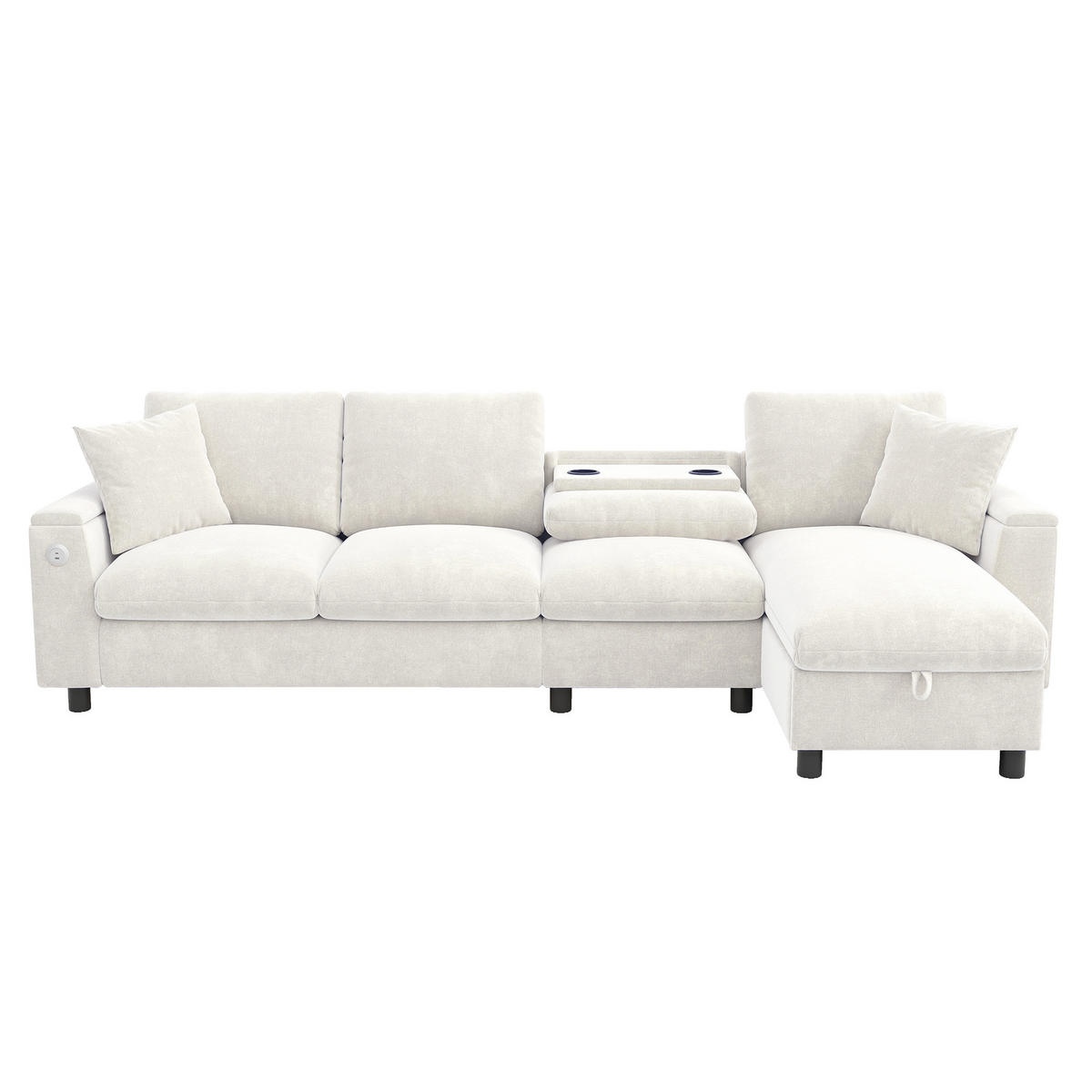 ECKSOFA 280/137/84 cm Beige mit Ausklappbarer Couchtisch und Stauraum - Beige, Textil (280/137cm) - Oxeza
