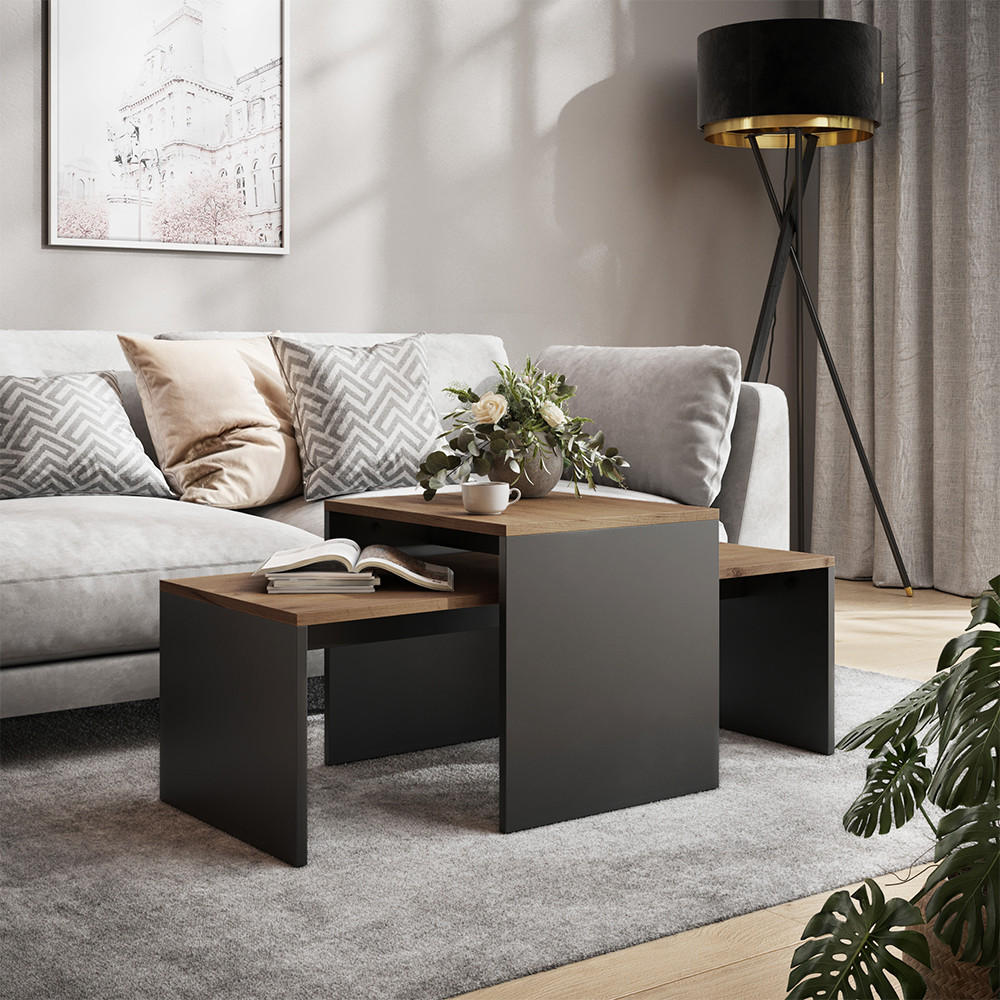 COUCHTISCH-SET Donat Anthrazit/Goldkraft Eiche 100 x 48 cm , 2 Teile - Honigeiche/Anthrazit, Holzwerkstoff (48/100/40.4cm) - Vicco