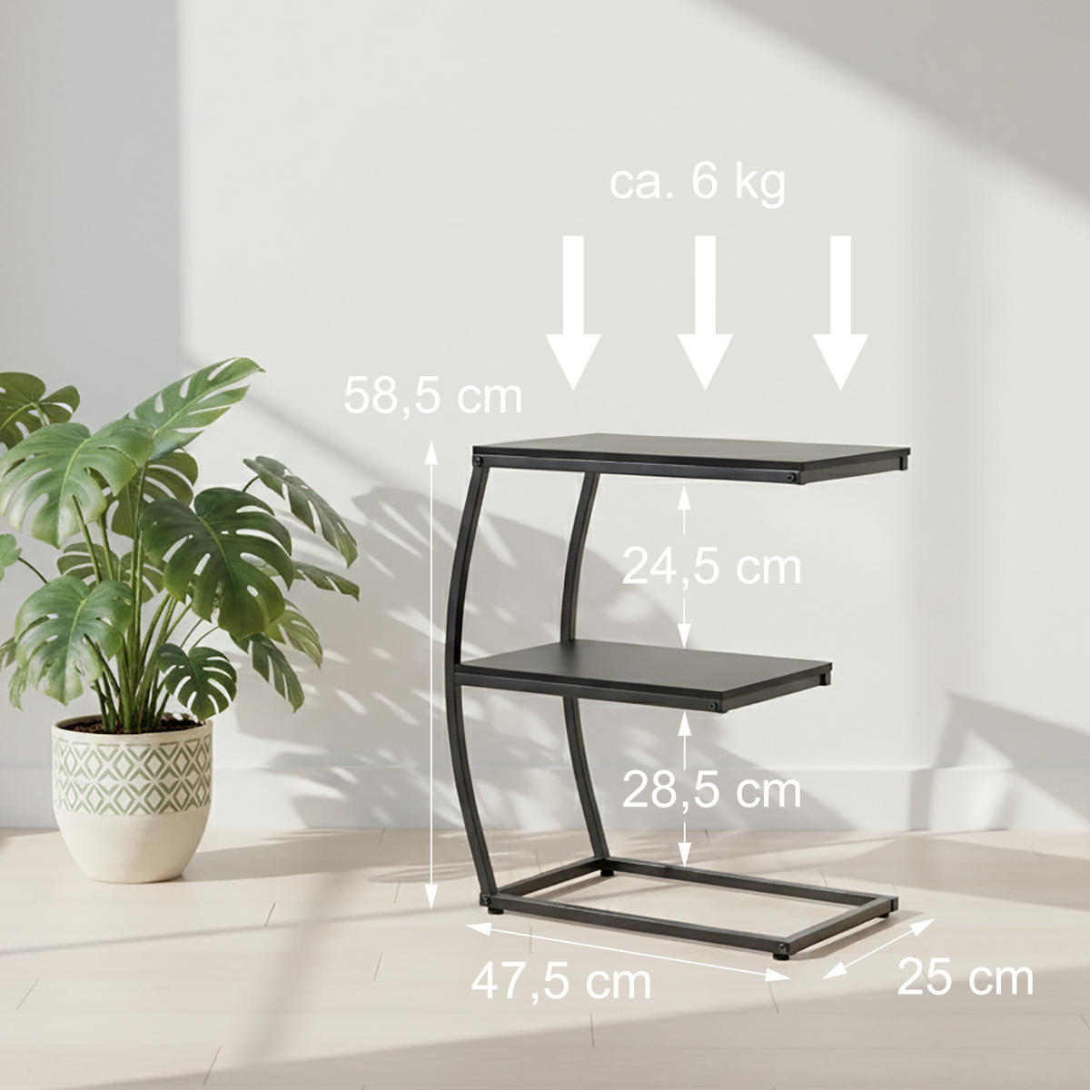 BEISTELLTISCH - Schwarz, Holzwerkstoff/Metall (25/47.5/58.5cm) - Relaxdays