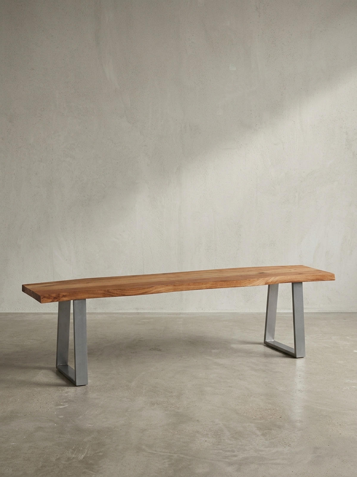 ESSZIMMERBANK Massivholz Metall Baumkante Chromgestell, Akazie 140x40x46 cm - Silberfarben/Braun, Holz/Metall (140/46/40cm) - KADIMA DESIGN