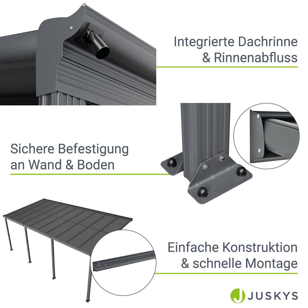 TERRASSENDACH Borneo Aluminium 6x3m dunkelgrau - Dunkelgrau, Metall (618/178/303cm) - Juskys