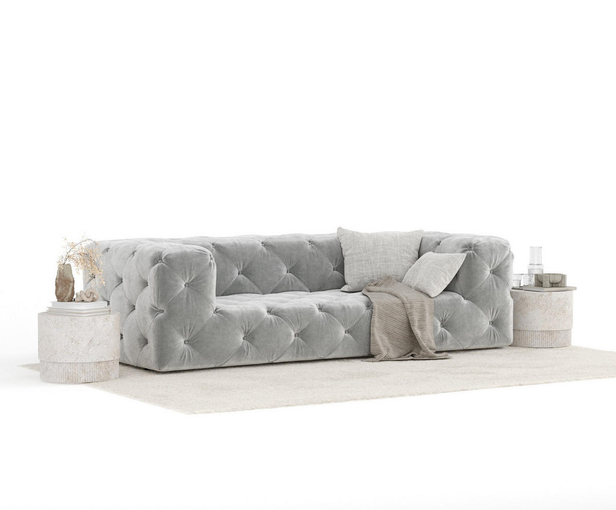 3-SITZER-SOFA Cosimo Hellgrau Samtstoff - Hellgrau/Schwarz, Holz/Holzwerkstoff (230/71/100cm) - Maison de Reve