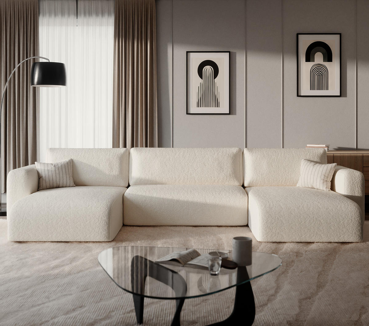 WOHNLANDSCHAFT TALW U mit Schlaffunktion, Weiß - Weiß, Textil (398/185cm) - Fedve