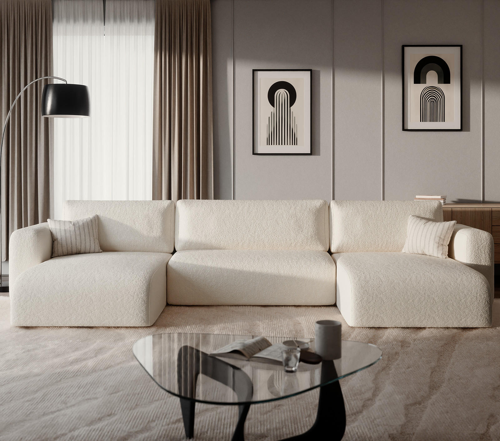 Thumbnail - Fedve Wohnlandschaft, Weiß, Textil, L-Form, 398x185 cm, Wohnzimmer, Sofas & Couches, Wohnlandschaften, Ecksofas