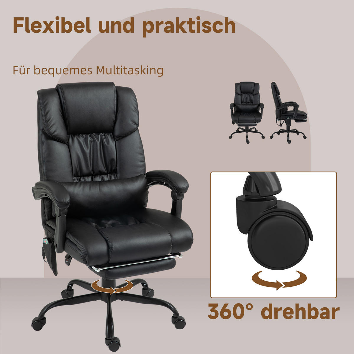 CHEFSESSEL DE-05247 Massagefunktion, Fußstütze & Lendenstütze Schwarz - Schwarz, Metall (75/122/66cm) - ComfortXL