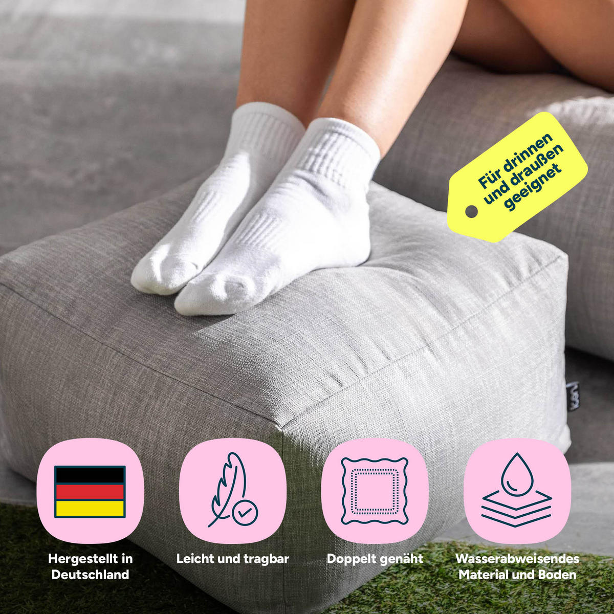 POUF Outdoor Amara - Grau, Textil (40/24/40cm) - icon