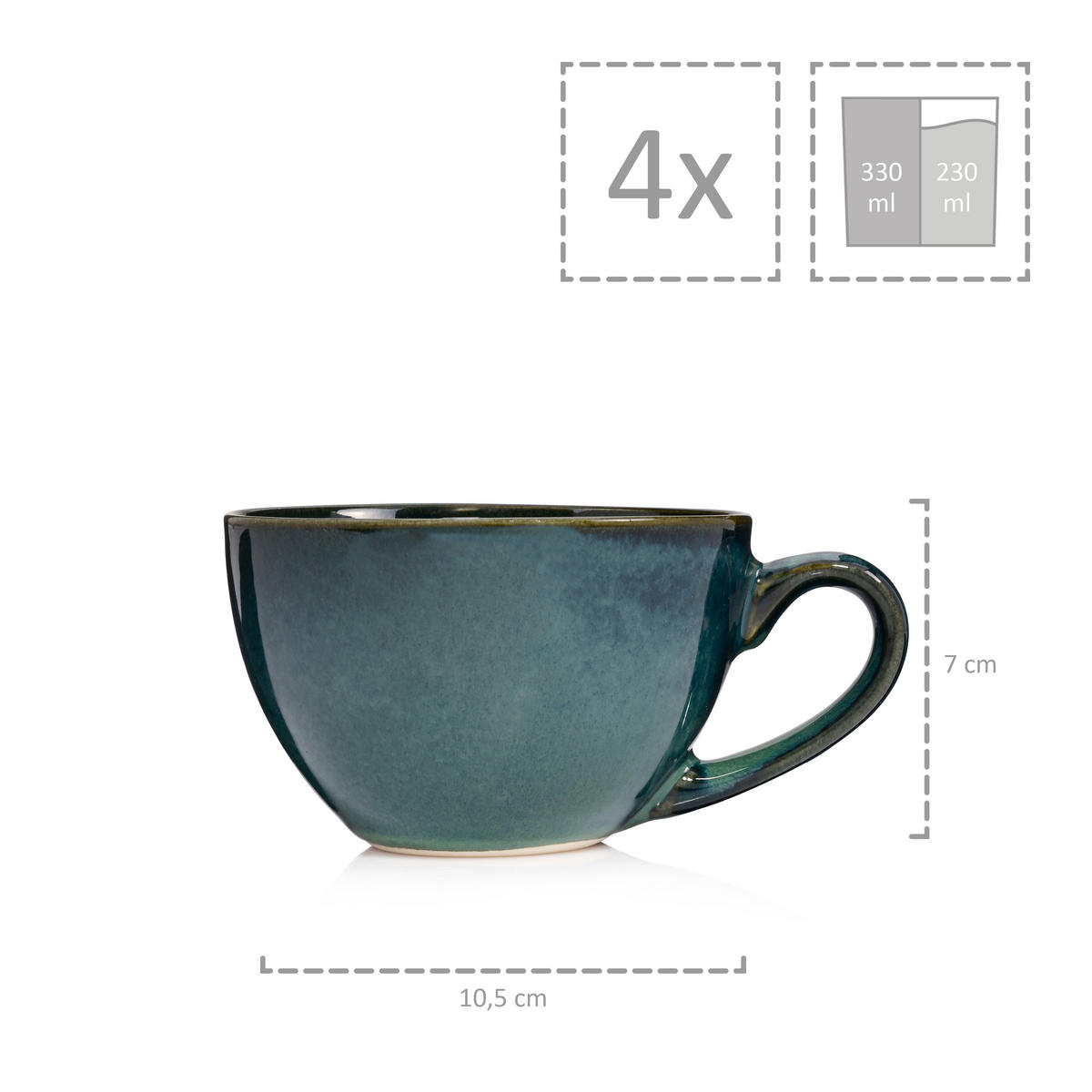 KAFFEETASSEN SET MAURI - 8 teilig aus Steingut - Grün, Keramik (27/39/20cm) - Sänger