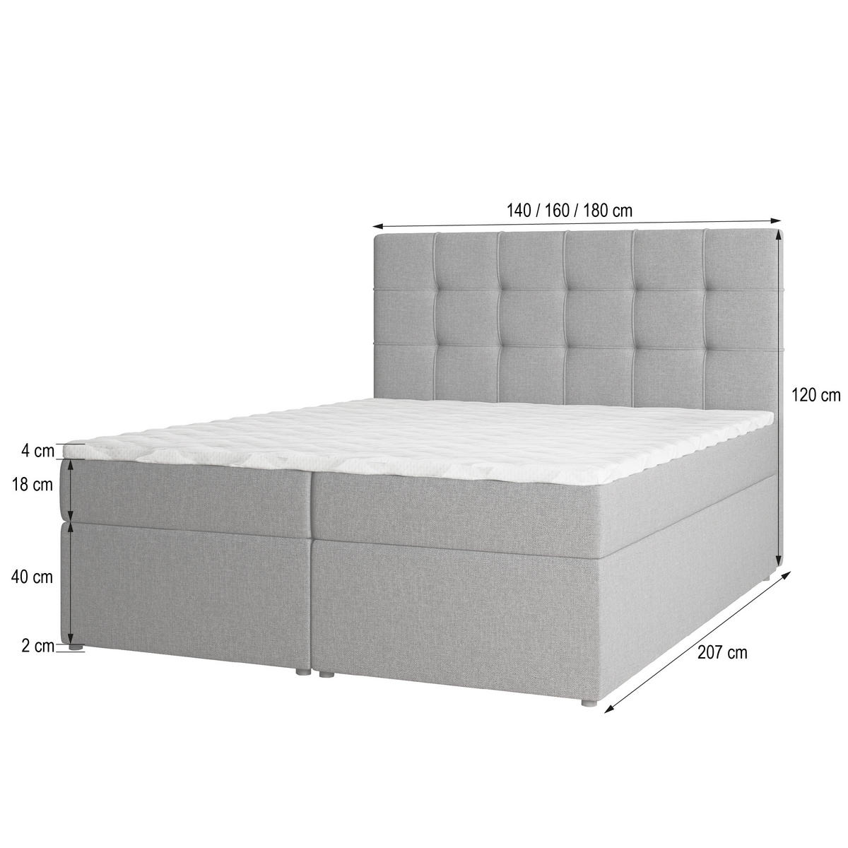 BOXBETT PALMA 160x200 cm mit Matratze und Topper - Braun - Braun, Holz (160/200cm) - MASSENO