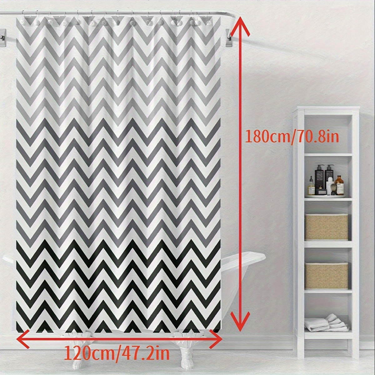 DUSCHVORHANG PEVA Schwarz Weiß mit Muster Wellen mit Haken schimmelresistent wasserdicht ideal fürs Badezimmer 120 x 180 cm - Schwarz, Kunststoff (120/180cm) - MCBOSON