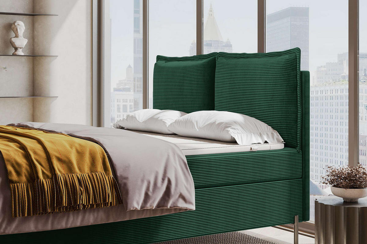 BOXSPRINGBETT VERO Cordstoff Dunkelgrün 180/200 cm - Dunkelgrün/Schwarz, Holzwerkstoff/Textil (180/200cm) - 99rooms