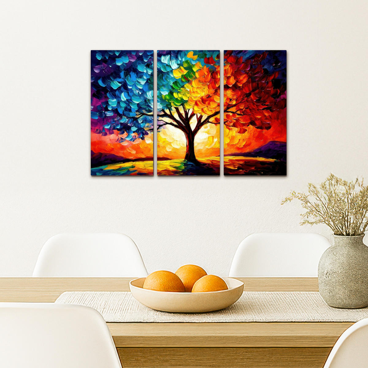 LEINWANDBILD 3er Set Baum - Farbenfroh - Malerei-Look - Abstrakt 60x40 cm - Multicolor, Textil (60/40cm) - MuchoWow