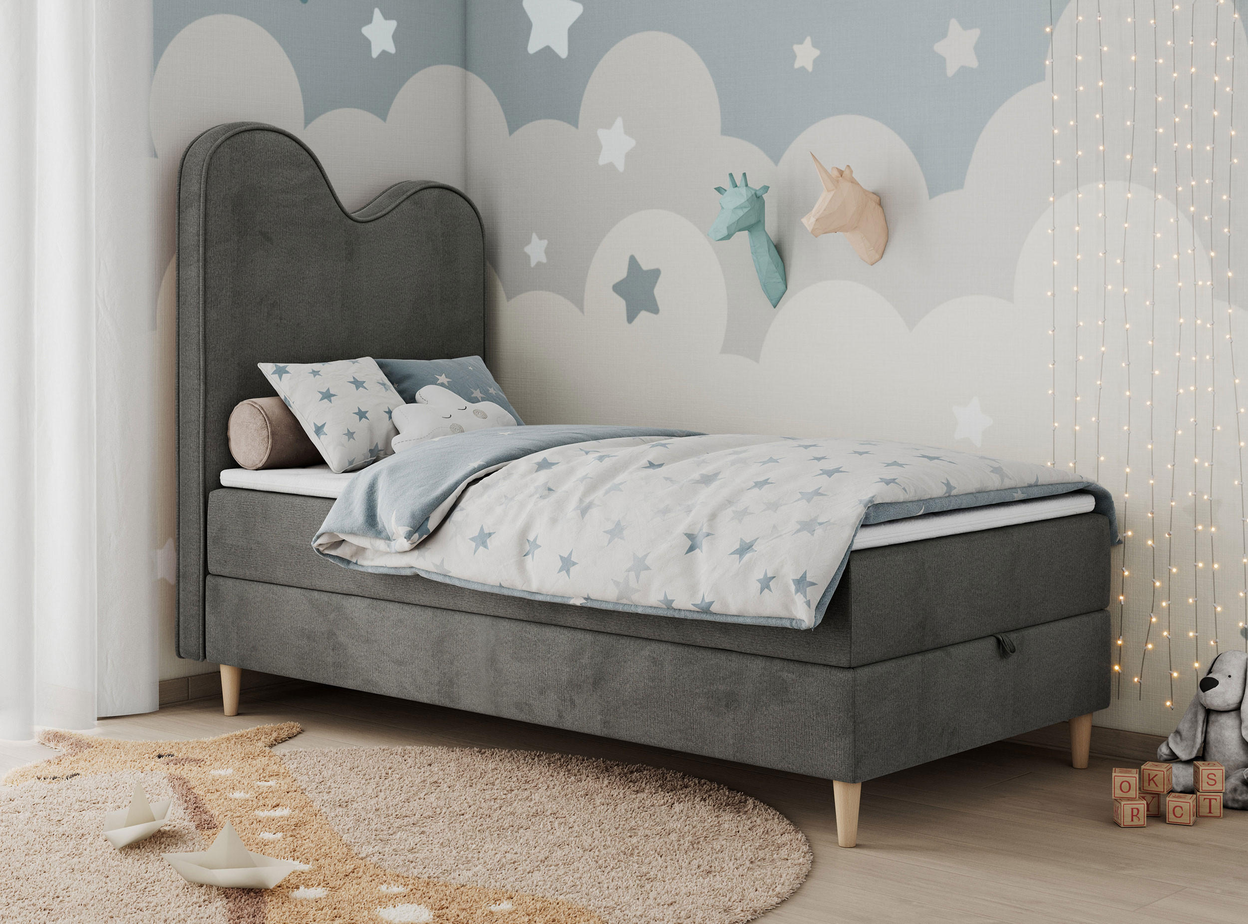 BOXBETT FLOW 90/180 Dunkelgrau Velvet hydrophob - H3 - Dunkelgrau, Holz/Textil (90/180cm) - MKS