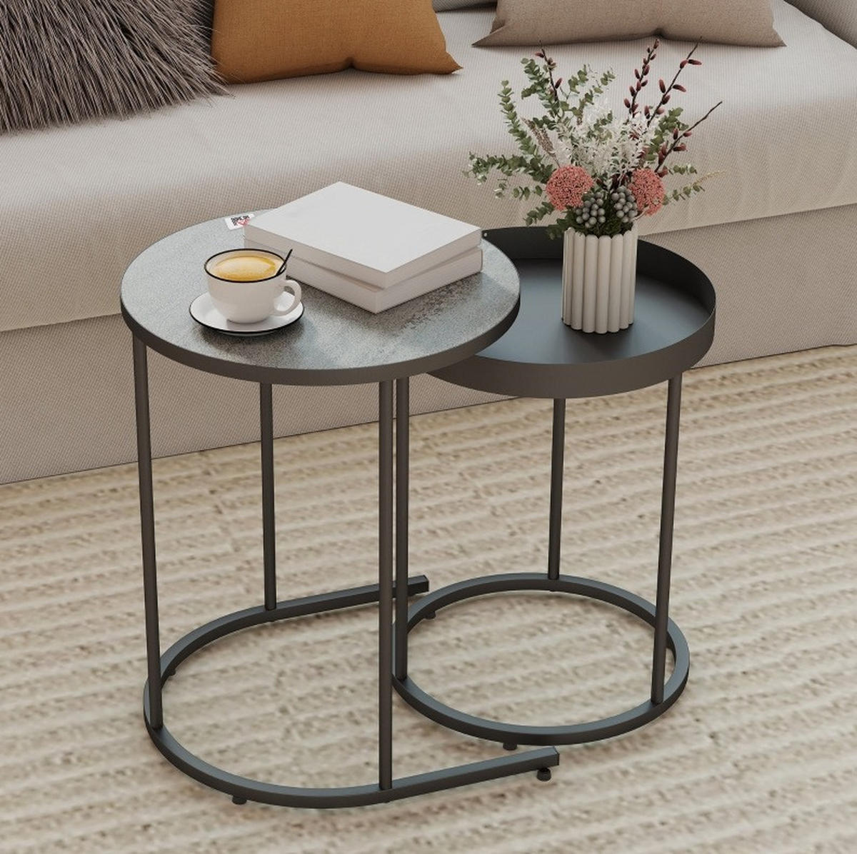 SADA odkládacích stolků 42/42/54 cm šedá z kovu se zasouvacím provedením - šedá, kov (42/42/54cm) - OKWISH