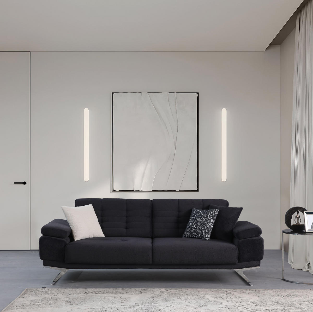 2-SITZER Sofa LINDY, Schwarz - Schwarz, Leder/Textil (195/89/100cm)