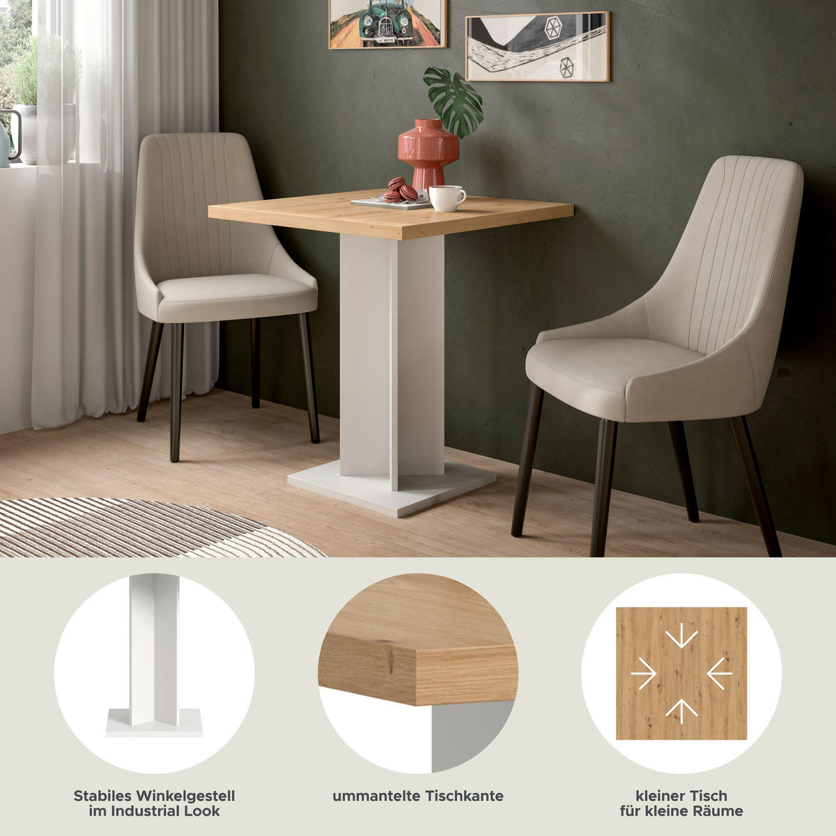 ESSTISCH GUSTAV (B/H/T: ca. 70/76/70 cm) in weiß/Artisan Eiche Nachbildung - Weiß, Holzwerkstoff (70/70/76cm)