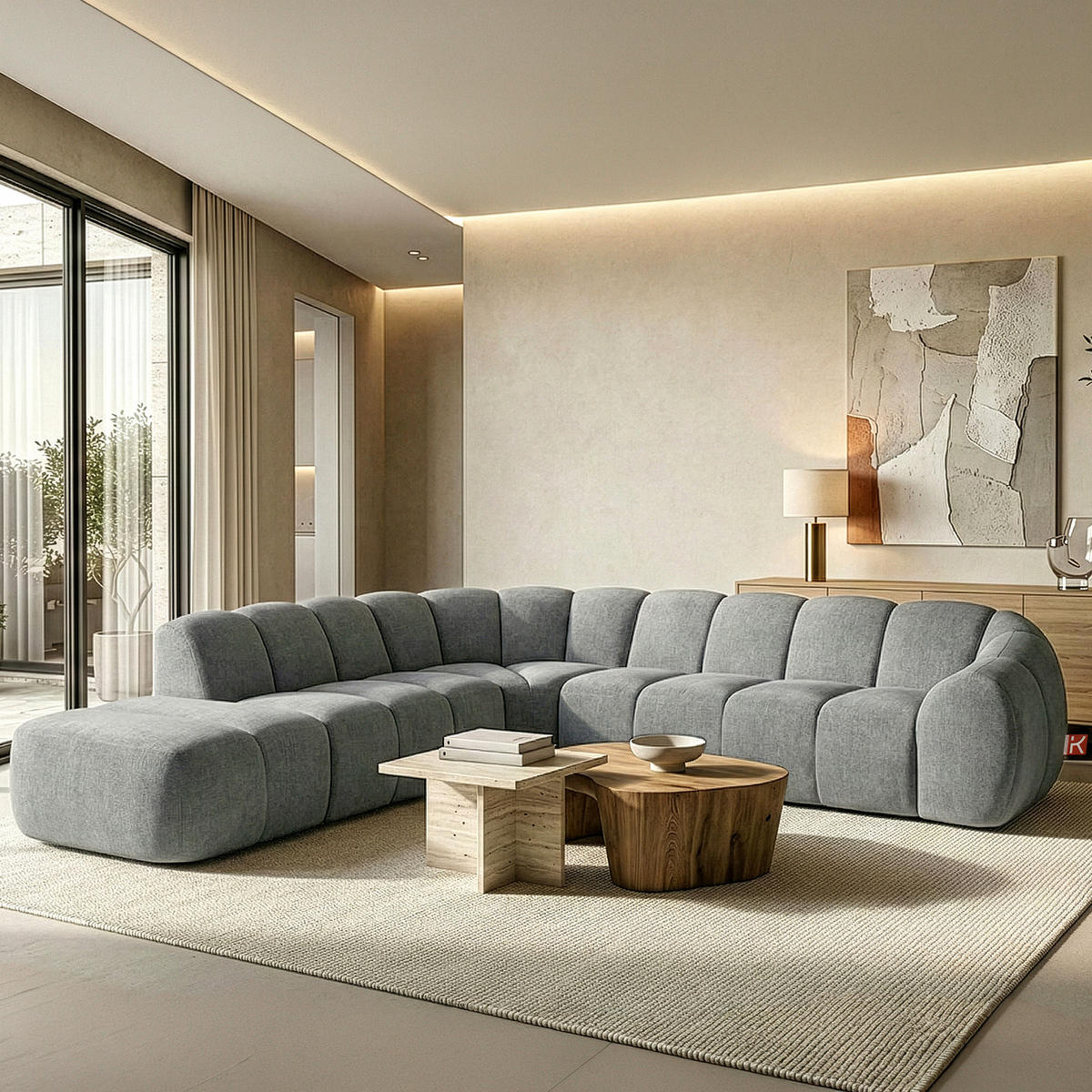 ECKSOFA LINKS FLAVA, hell Aschgrau - Hellgrau, Holz/Holzwerkstoff (310/314cm) - KONSIMO®