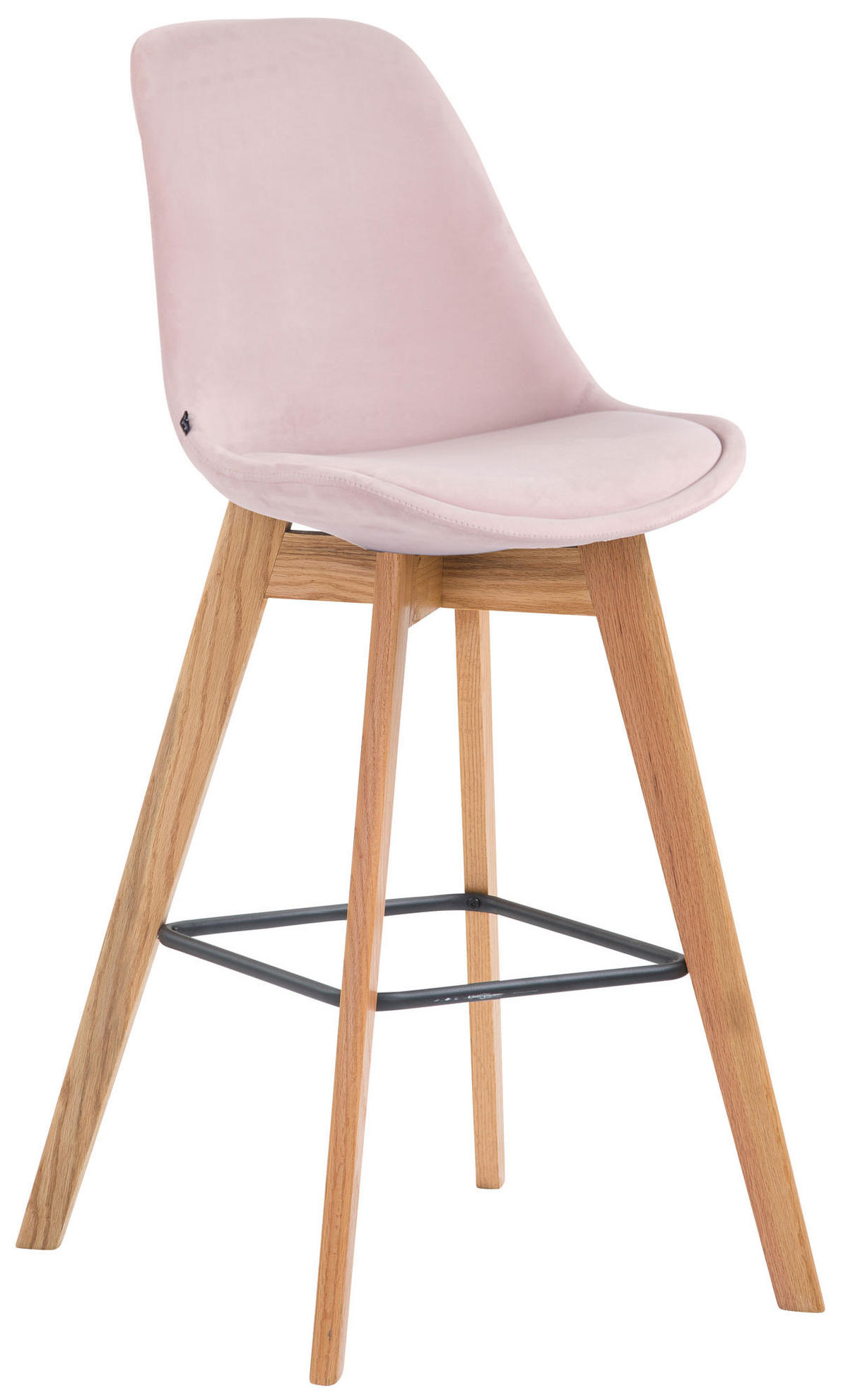 BARHOCKER Samt pink - Pink/Eukalyptusholzfarben, Holz/Textil (48/112/56cm) - CLP