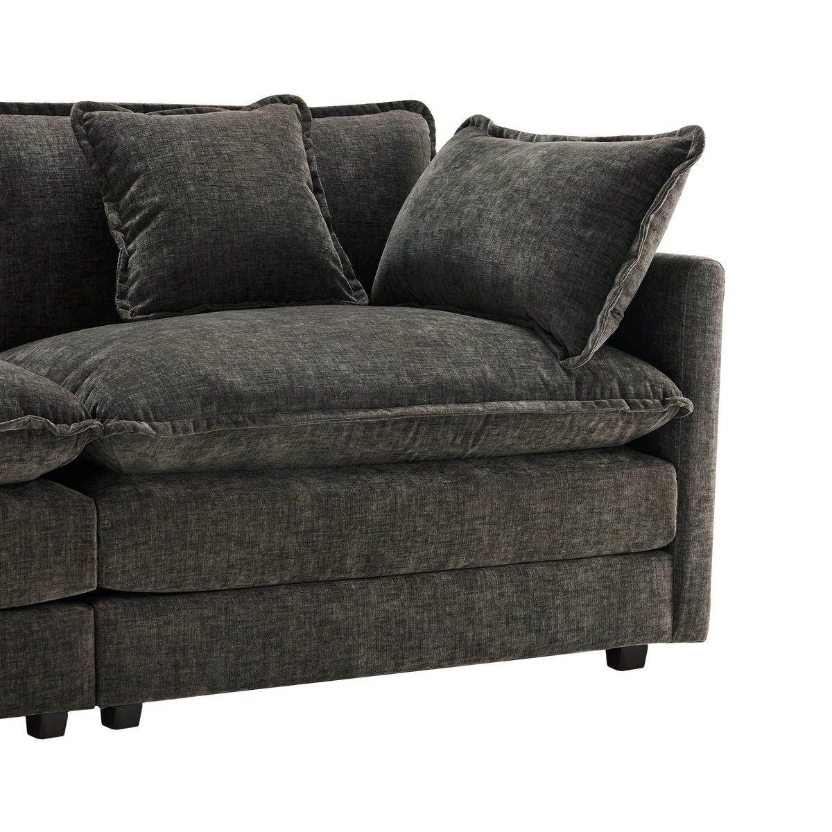 3-SITZER ECKSOFA Chenille Dunkelgrau mit Hocker und Kissen - Dunkelgrau, Holzwerkstoff/Kunststoff (283/147cm) - WISHDOR