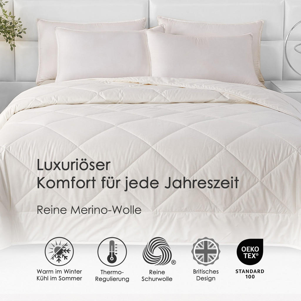 Thumbnail - Homescapes Winterbettdecke, Weiß, Textil, Füllung: Schafschurwolle, Rechteckig, 150x200 cm, Oeko-Tex® Standard 100, Schl...