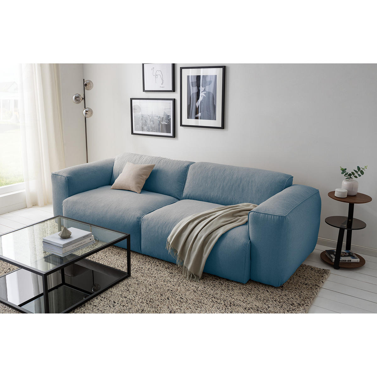 3-SITZER SOFA - Blau/Schwarz, Kunststoff/Textil (251/71/102cm) - home24