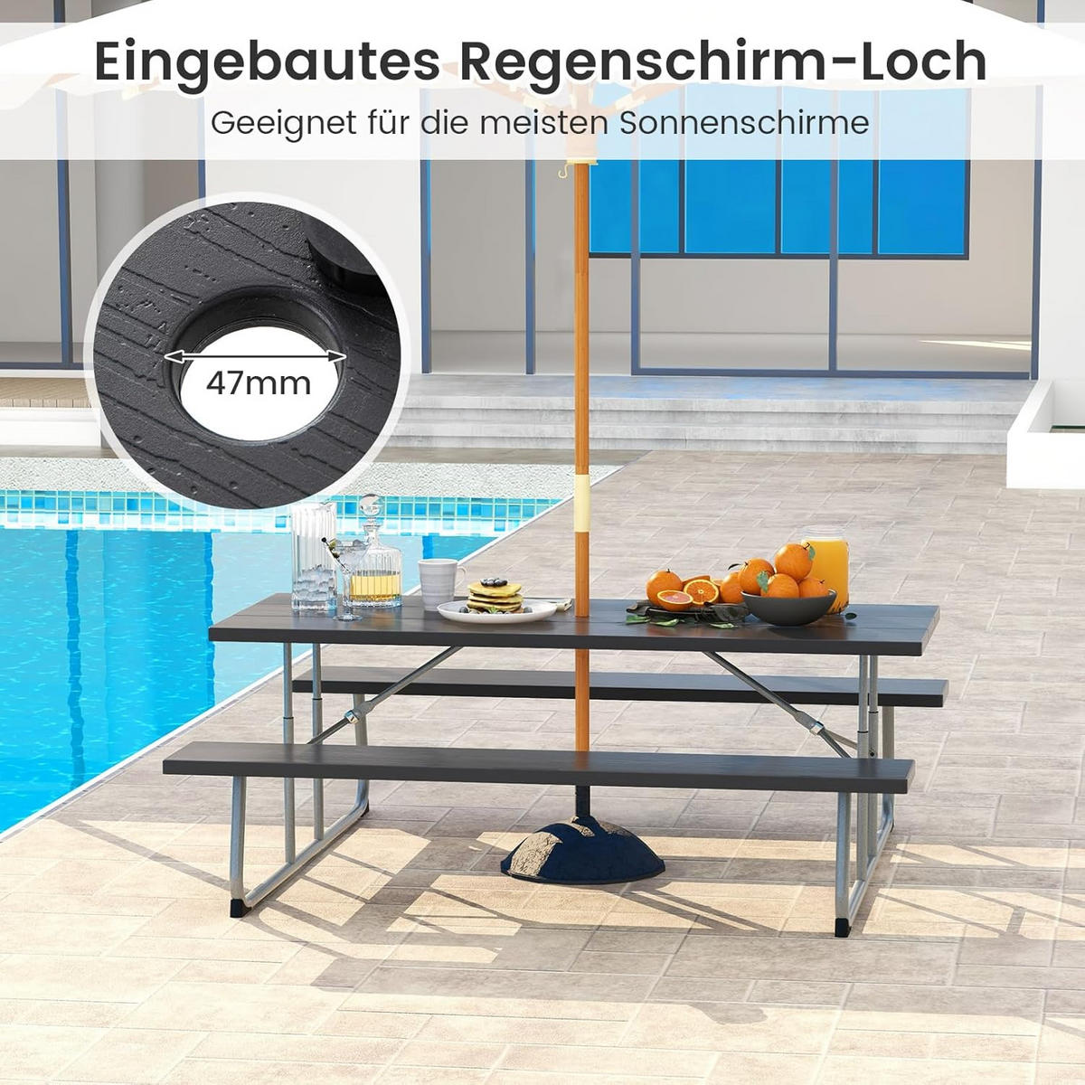 BIERTISCHGARNITUR Schwarz(3-teilig) - Schwarz, Holzwerkstoff (163/183/74cm) - COSTWAY