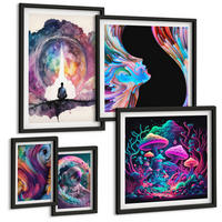 BILDER SET 5er Set - 50x50 cm & 20x30 cm & 40x60 cm Schwarzer Rahmen - Farbenfrohe Fantasy-Kunstillustrationen - Schwarz, Kunststoff (40/60cm) - TULUP