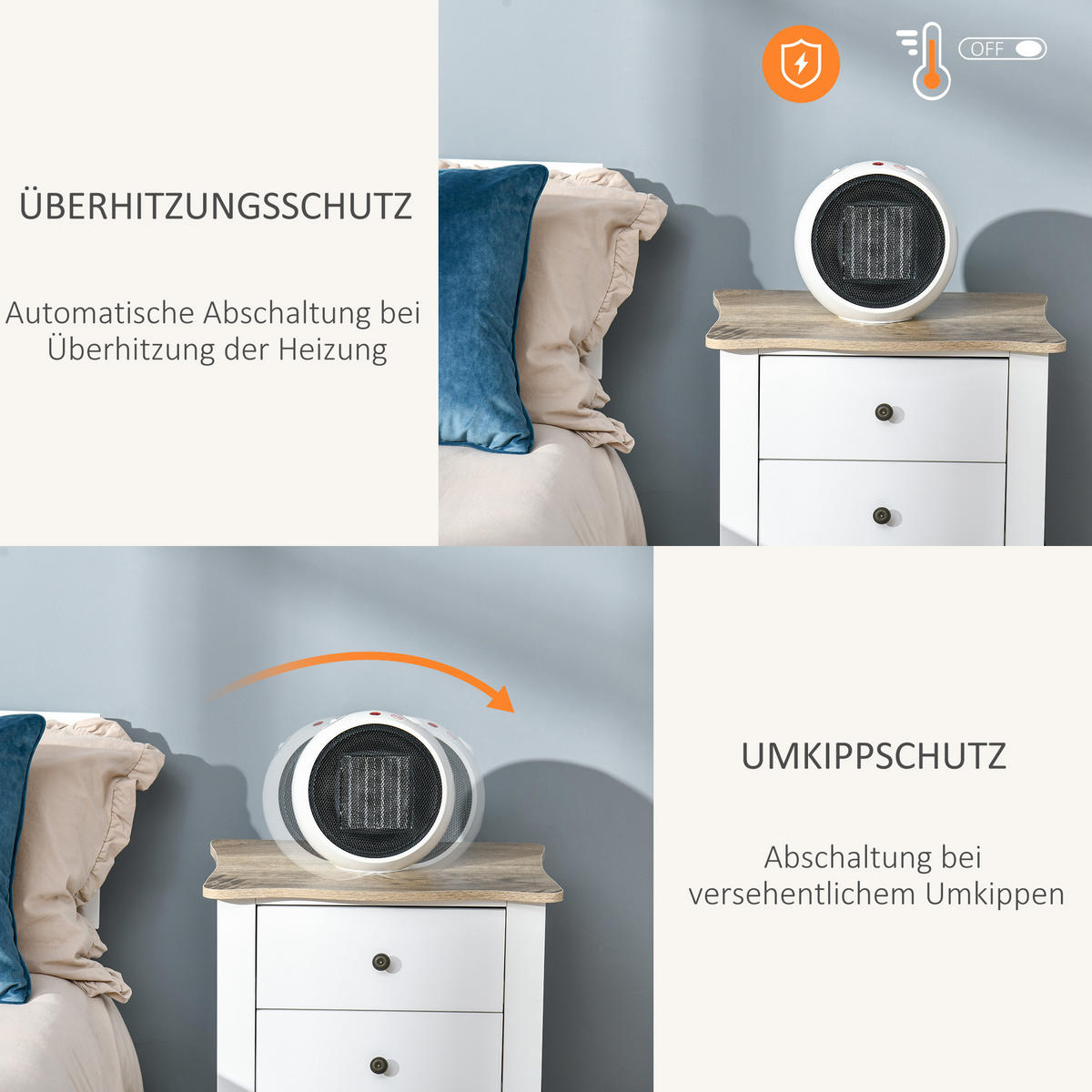 HEIZLÜFTER Heizgerät Elektroheizer Heizer Heizung Wärme 900W/1500W Weiß+Schwarz - Weiß, Kunststoff (18.5/21/22cm) - HOMCOM