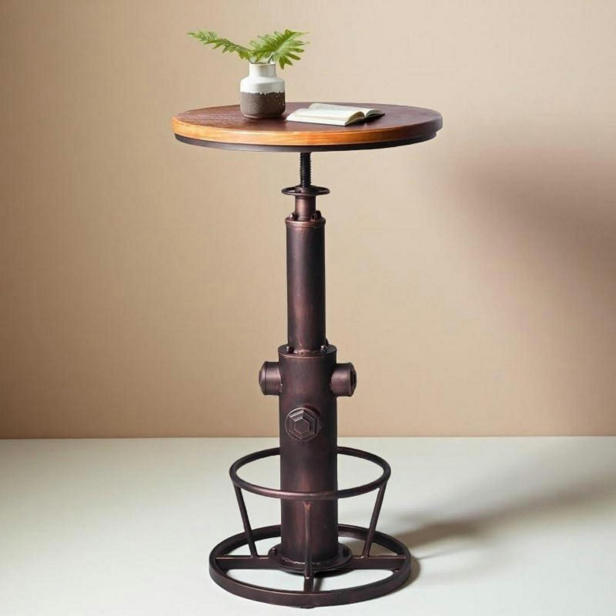 BARTISCH Vintage Hydrant Design höhenverstellbar 97-112 cm - Braun, Holz (60.2/60.2/112.8cm)