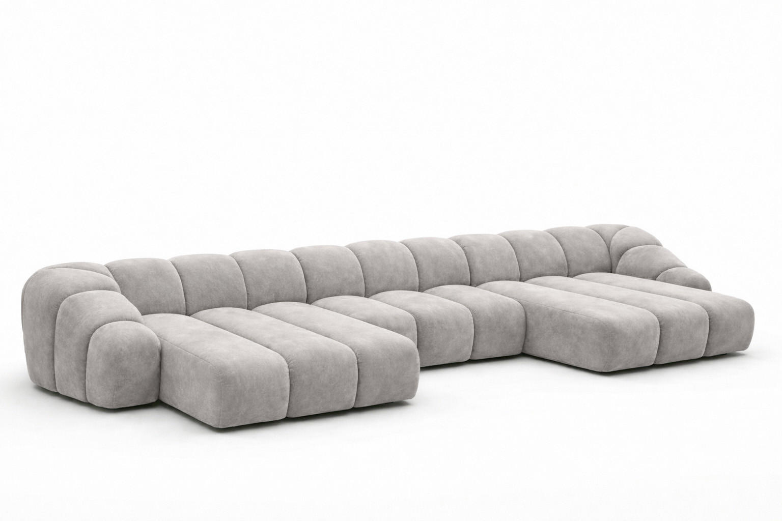 ECKSOFA Modulare U-Form, Veloursstoff Bluvel, Grau, CROISSANT U - Grau, Holz (413/72/190cm) - Kaiser Möbel