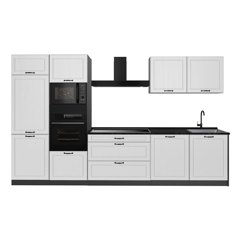 KÜCHENZEILE R-Line, Weiß Landhaus/Anthrazit, 340 cm Arbeitsplatte Anthrazit - Anthrazit/Weiß, Holzwerkstoff (340/206.8/60cm) - Vicco