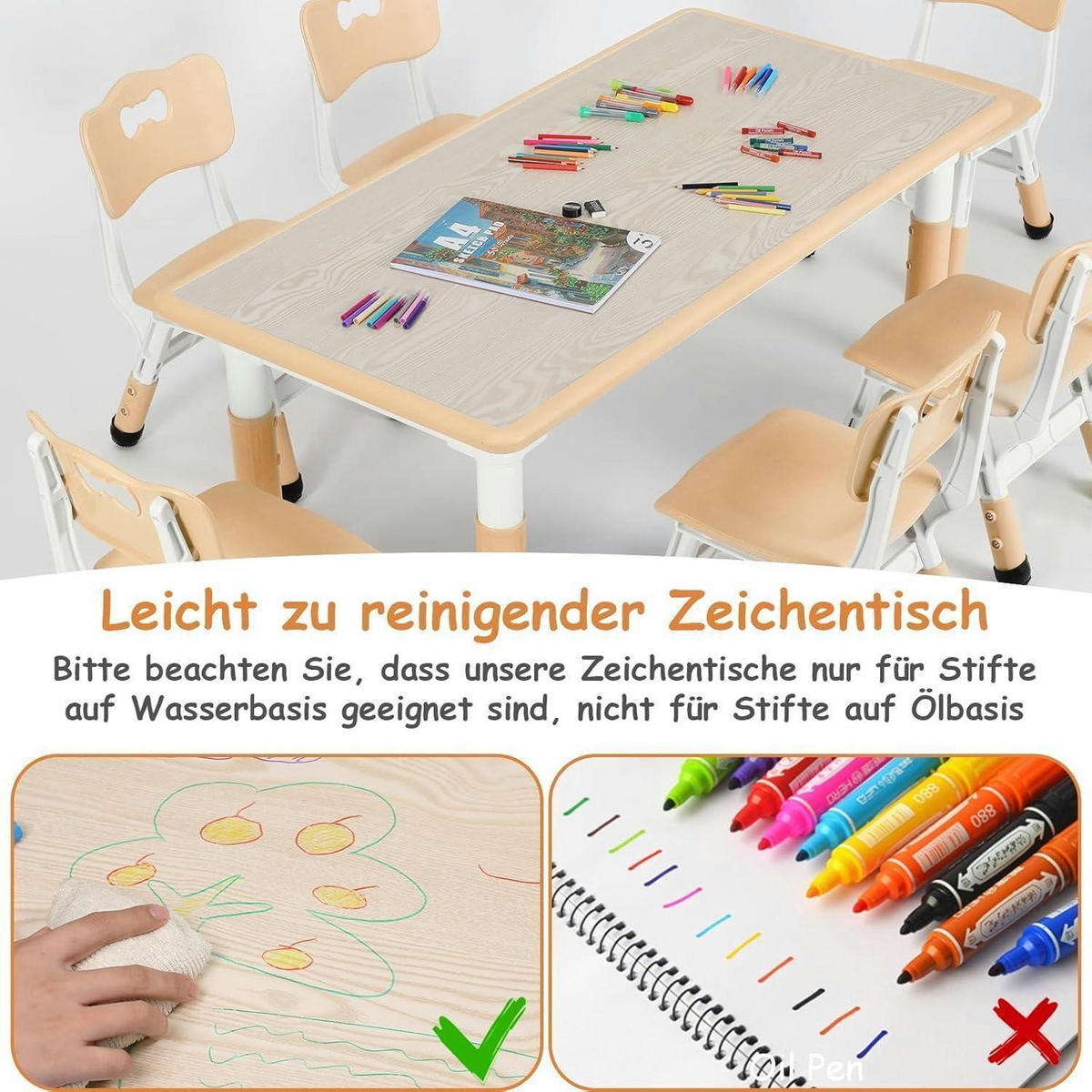 KINDERTISCH- und Stuhl-Set 7-teilig höhenverstellbar Gelb - Multicolor, Kunststoff (60/60/120cm)