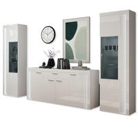 WOHNWAND weiß Hochglanz 330 cm, Soft-Close-Funktion, inkl. Beleuchtung - Weiß Hochglanz/Silberfarben, Glas/Holzwerkstoff (332/202/42cm) - Inn.Furn