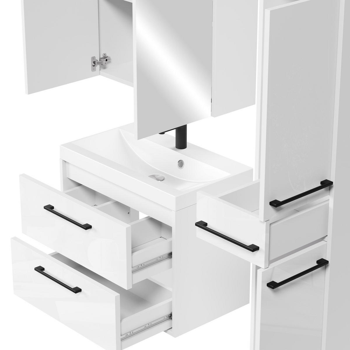 BADMÖBEL-SET Florence 4 Teile Weiß Hochglanz - 60 x 35 x 51 cm - Weiß, Holz (60/51/35cm) - Badplaats