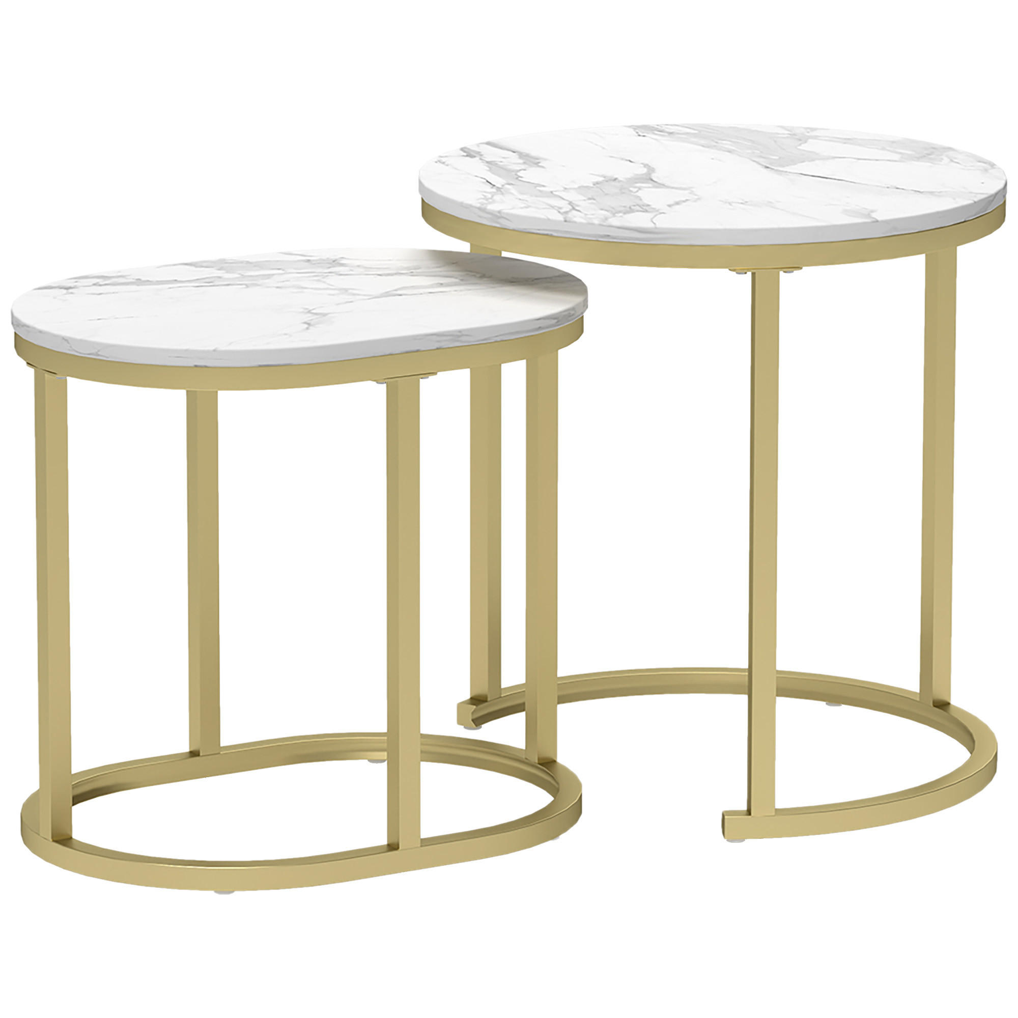 COUCHTISCH rund 2er Set Stapelbarer Beistelltisch mit Stahlrahmen für Wohnzimmer - Weiß, Holzwerkstoff (50/50/50.5cm) - HOMCOM