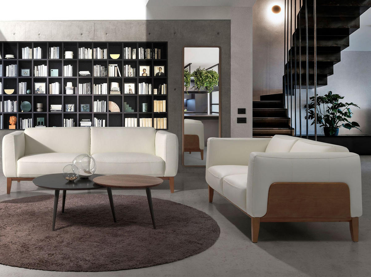 SOFA 3-Sitzer-Sofa aus weißem Leder 209/92/77 cm - Walnussfarben/Weiß, Leder (209/77/92cm) - ANGEL CERDA