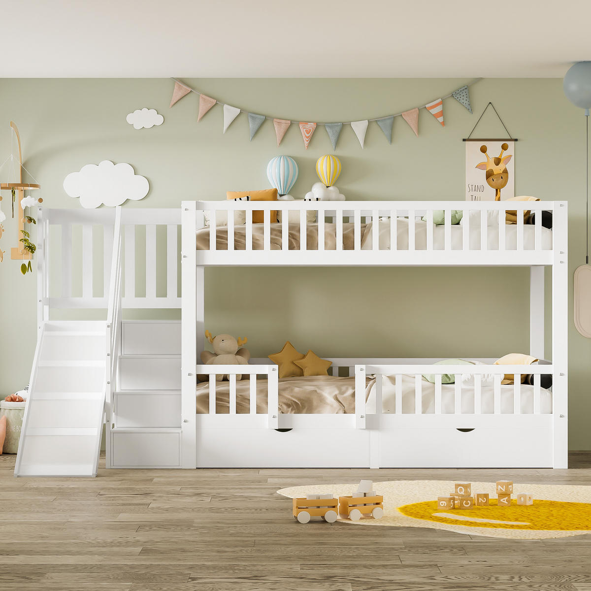 KINDERBETT 90x200cm Weiß Mit Rutsche & Magnetischer Tür - Weiß, Holzwerkstoff (90/200cm) - FLIEKS