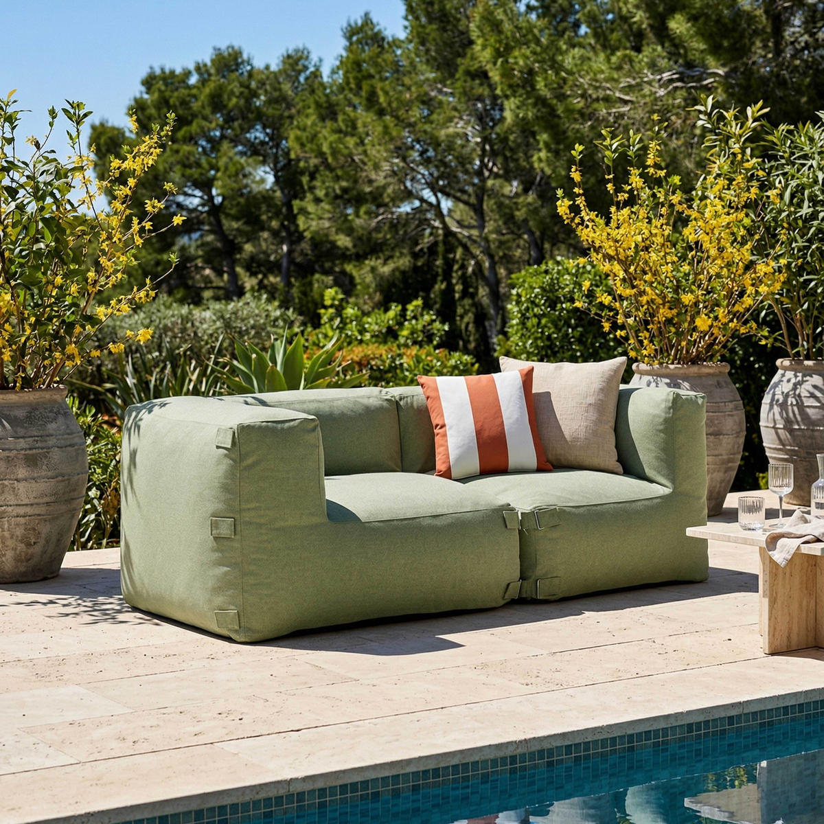 GARTENSOFA mit 2 Sitzplätzen, Kaktusgrün - Grün, Textil (170/65/85cm) - Oviala